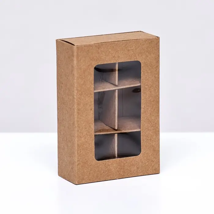 Коробка для 6 конфет, 8.7&times;5.8&times;2.5 см, Тонкие разделители, крафт