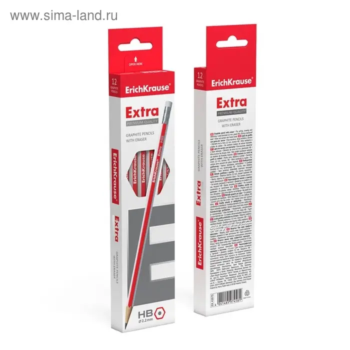 Карандаш чернографитный Extra HB, ErichKrause, с ластиком, трёхгранный Карандаш чернографитный Extra HB, ErichKrause, с ластиком, трёхгранный