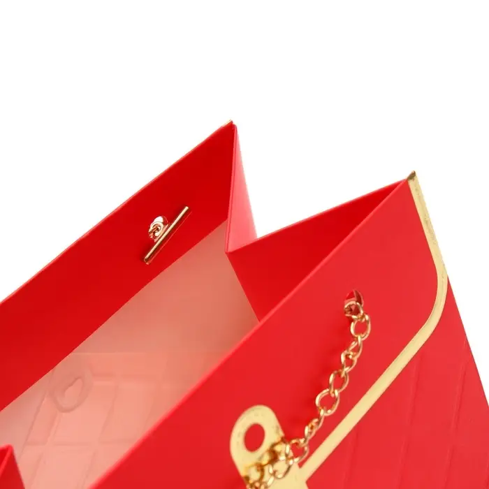 Пакет переноска для цветов, ручка цепь, &laquo;Красный&raquo;, с золотым тиснением, 15&times;10.5&times;10 см