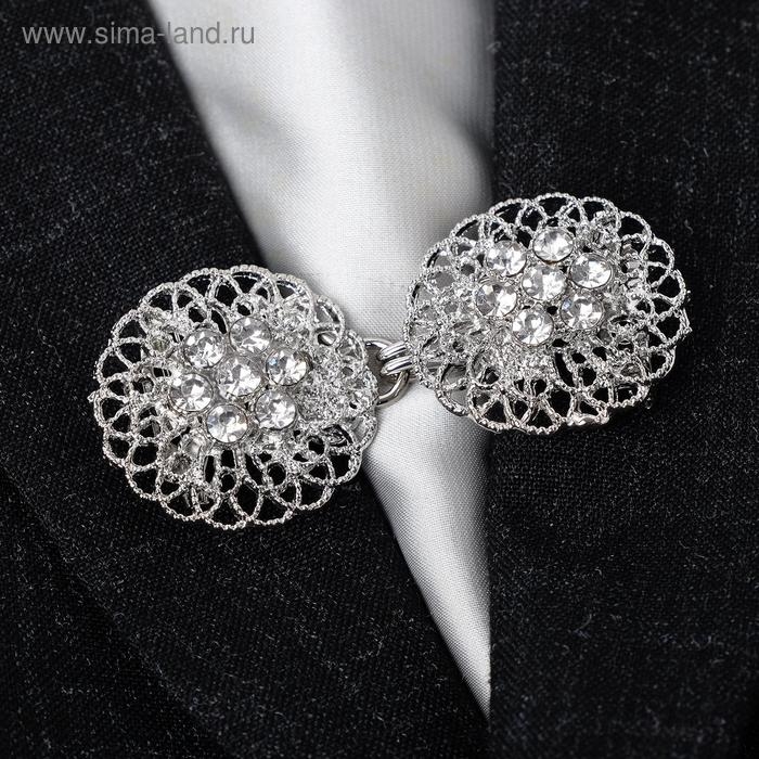 Зажим для кардигана «Кружево», цвет белый в серебре Зажим для кардигана «Кружево», цвет белый в серебре