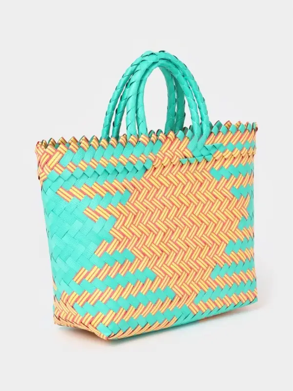 Сумка плетёная, 20&times;10&times;30 см, пластик, бирюзово-жёлтая