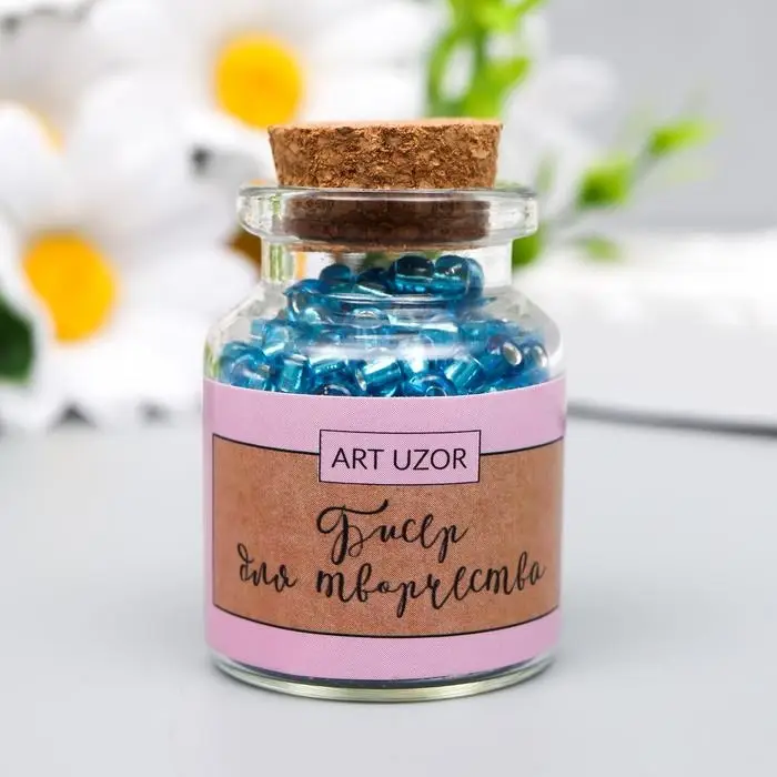 Бисер круглый 6/0 в бутылочке  Бисер круглый 6/0 в бутылочке "Голубой" прозрачно-цветной 20 гр