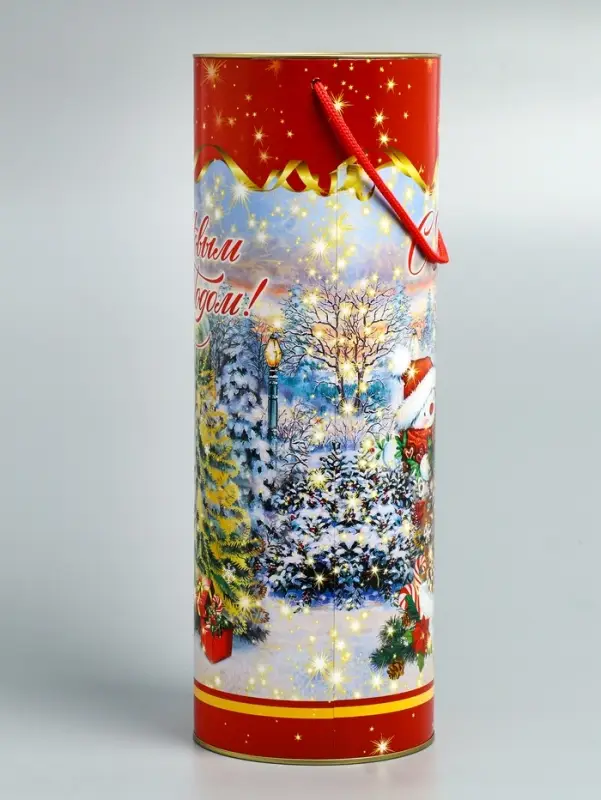 Подарочная коробка, тубус под бутылку «Золотая елочка» 120х345мм (325 мм внутр. Высота)¶