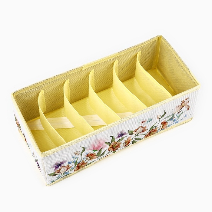 Органайзер для хранения, кофр для белья 6 ячеекк Органайзер для хранения, кофр для белья 6 ячеекк "Цветы", 32 х 15 х 10 см