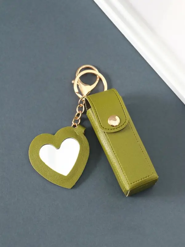 Брелок кожзам с карабином, с зеркалом "Для помады" зелёный 9,2х3х3,5 см