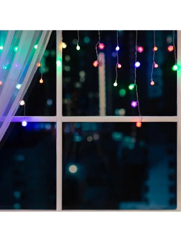 Гирлянда &laquo;Бахрома&raquo; 1.8&times;0.5 м с насадками &laquo;Шарики и ёжики&raquo;, IP20, прозрачная нить, 48 LED, свечение мульти (RG/RB), мигание, 220 В