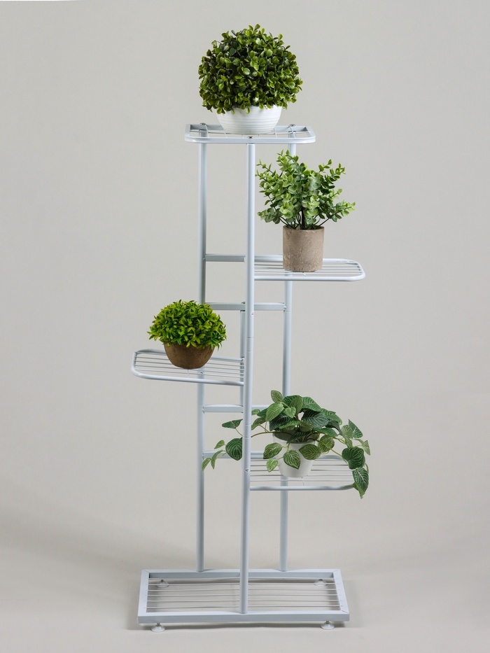 Подставка для цветов Greengo, 5 полок, 44 × 22 × 95 см, напольная, металл, белая