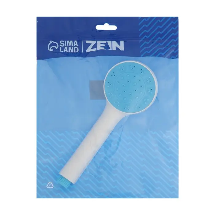 Лейка для душа ZEIN Z0210, 1 режим, пластик, белая, с, сини, вставка