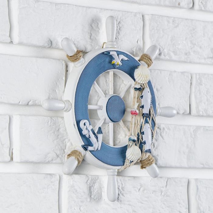 Декор интерьерный &laquo;Штурвал&raquo; на стену, бело-синий, 23 х 23 х 1,5 см