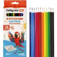Карандаши Calligrata, 12 цветов, трехгранные, пластиковые, эконом