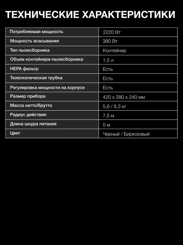 Пылесос HYV-C3950 1,5л 2220Вт темно-зеленый