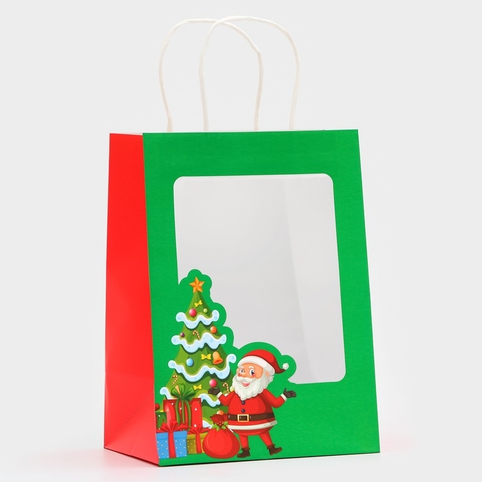Пакет подарочный новогодний с окном Пакет подарочный новогодний с окном "Дед мороз" 19 х 26 х 13 см.