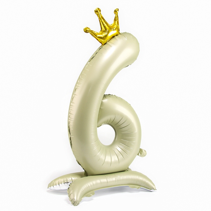 Шар фольгированный 42" &laquo;Цифра 6 с короной&raquo; на подставке, цвет взбитые сливки