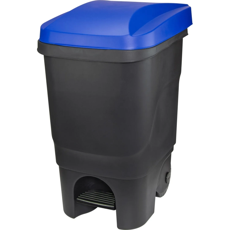 Контейнер-бак мусорный IDEA 60л с педалью на колесах синяя крышка