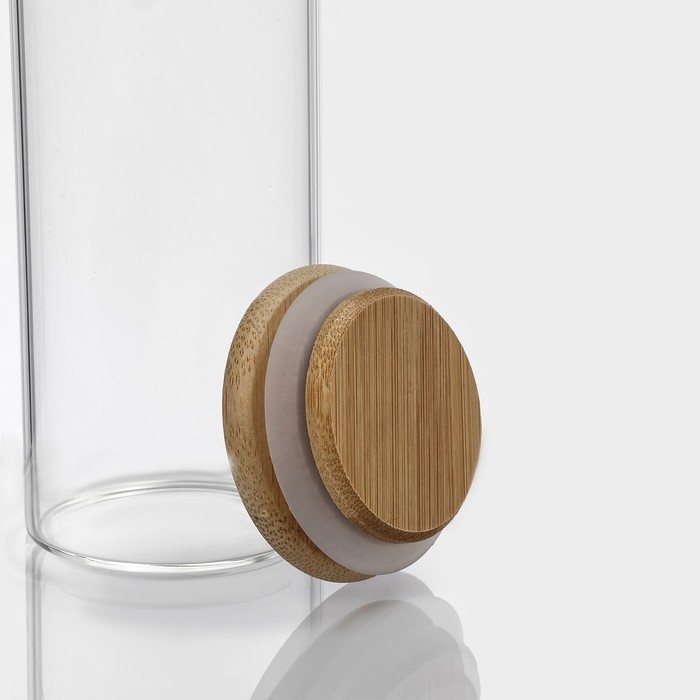 Банка стеклянная для хранения сыпучих продуктов &laquo;Эко&raquo;, 300 мл, 5,5&times;15,5 см, с бамбуковой крышкой