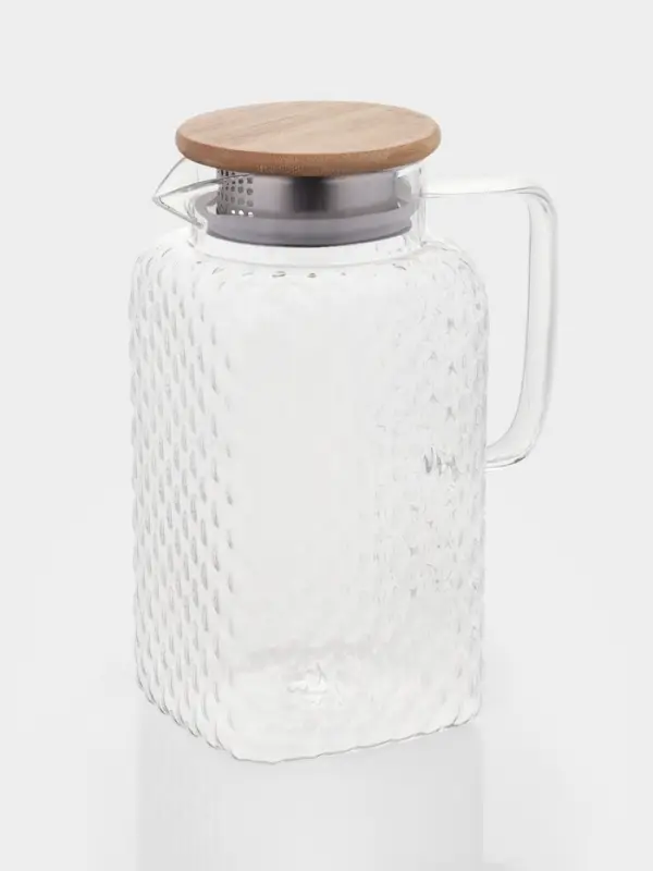 Кувшин BellaTenero &laquo;Эко&raquo;, 1.5 л, с бамбуковой крышкой, стекло, прозрачный