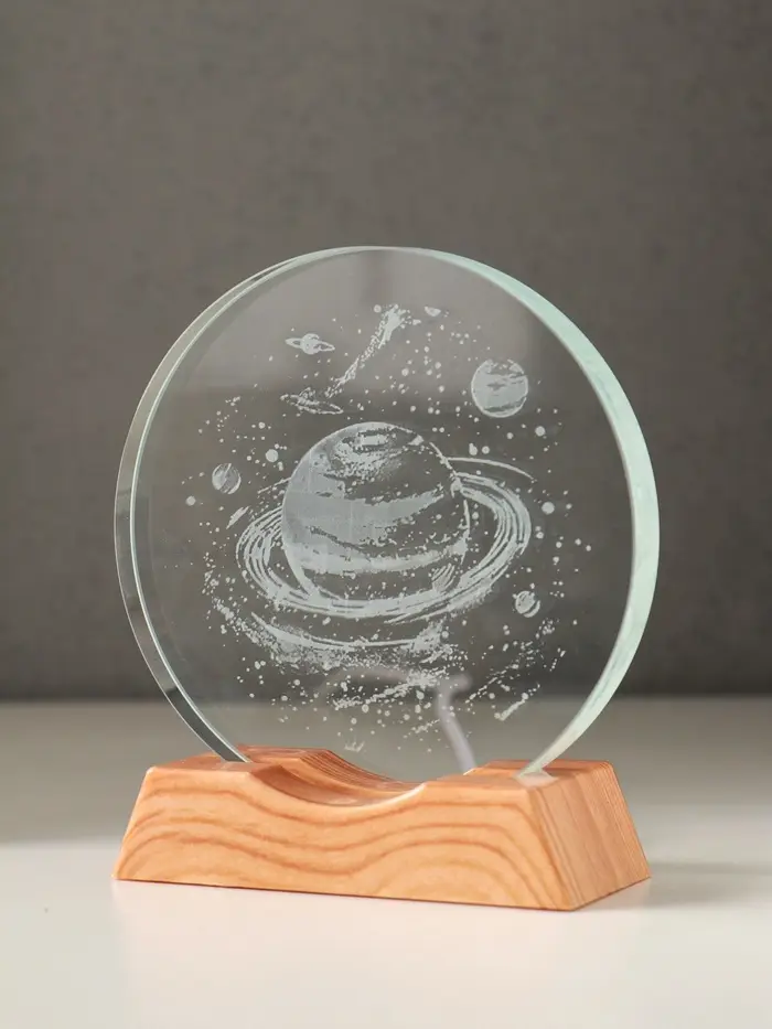 Сувенир стекло свет "Диск. Сатурн" 5хLED d=10 см, USB 10х4х11,4 см