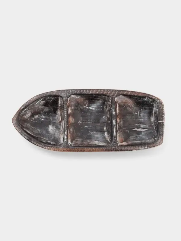 Менажница &laquo;Лодочка&raquo;, 30&times;13&times;5 см, дерево джати, тёмно-коричневая