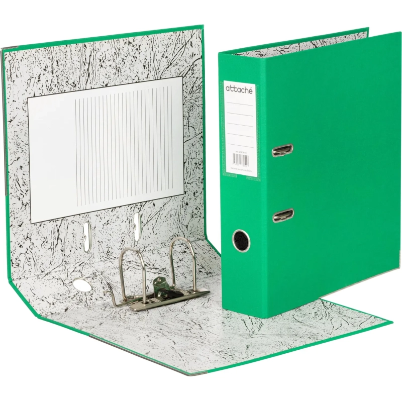Папка-регистратор 75мм Attache А4, зеленая, РР/бумага, мет. уголок