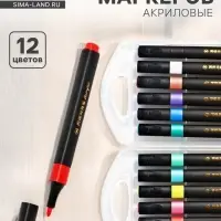 Набор акриловых маркеров 12 цветов, для рисования, в пластиковом пенале