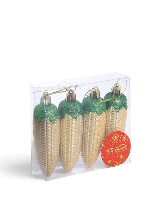 Ёлочные игрушки 4 шт. &laquo;Кукуруза&raquo; 10&times;3 см, золото