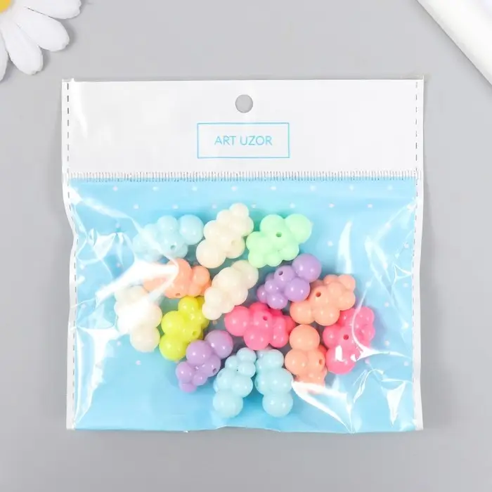 Бусины для творчества пластик "Цветные облачка" набор 15 шт 1,4х1,7х2,5 см