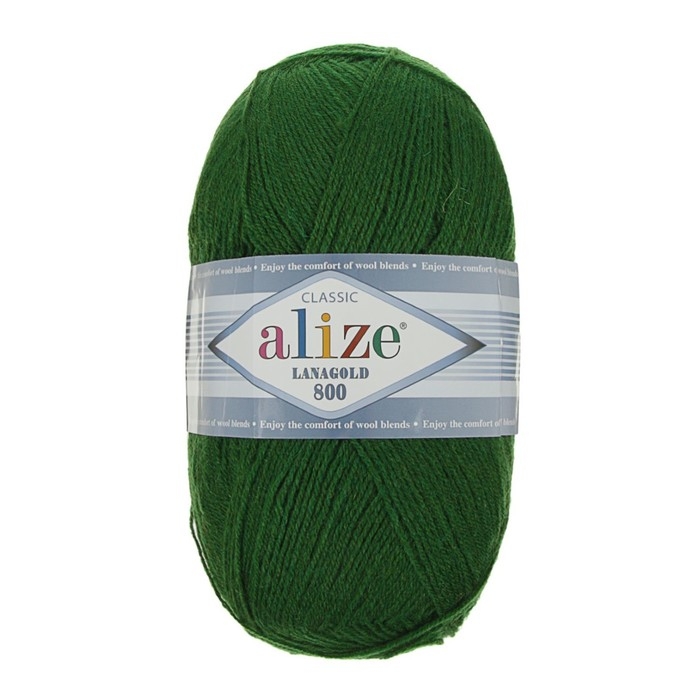 Пряжа Пряжа "Lanagold 800" 49% шерсть, 51% акрил 730м/100гр (118 зеленая трава)