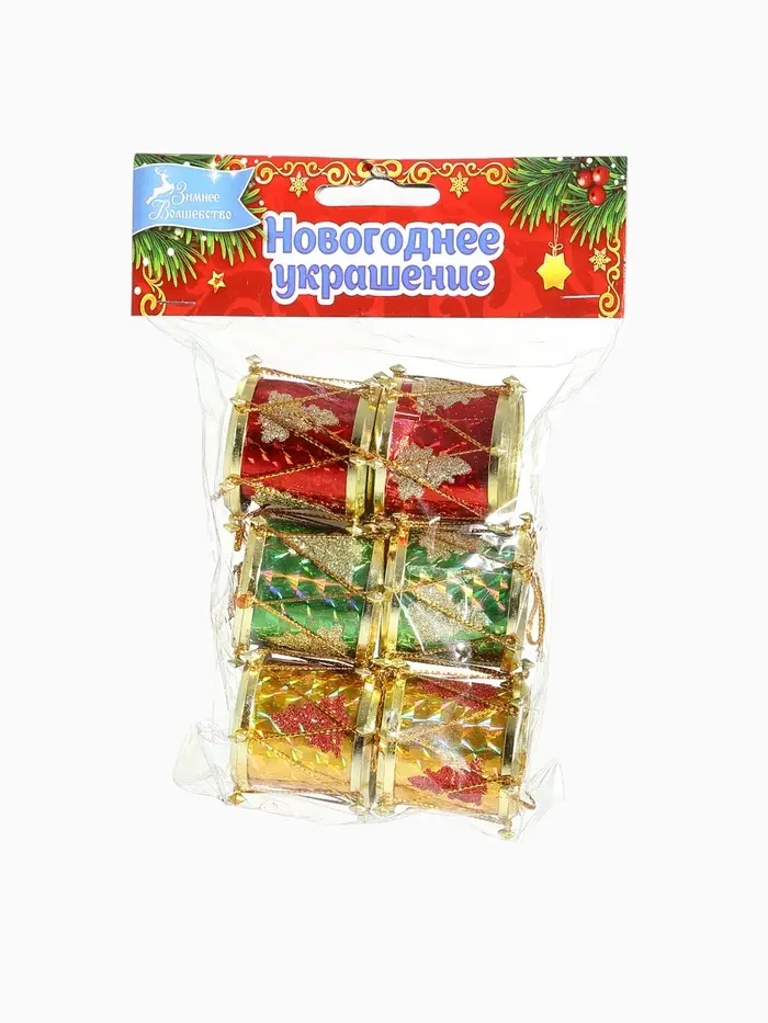 Ёлочные игрушки 6 шт. &laquo;Барабан&raquo; ёлочка, 3.5&times;3.5 см, МИКС