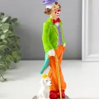 Сувенир полистоун "Клоун с тростью и пёсиком" яркий разноцветный 23 см