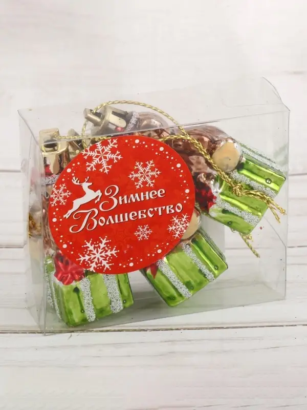 Ёлочные игрушки 3 шт. &laquo;Зимнее волшебство. Мишка на подарке&raquo; пластик, 6&times;4 см