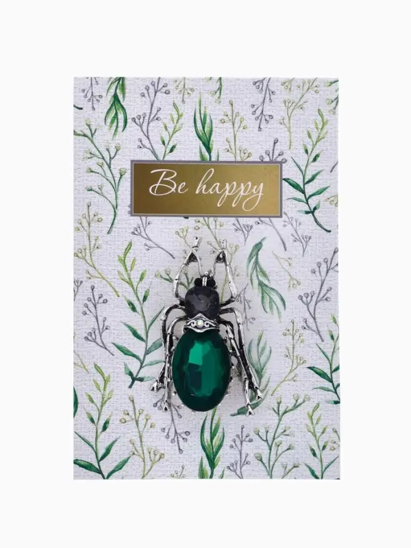 Брошь &laquo;Жук&raquo;, серо-зелёная в чернёном серебре