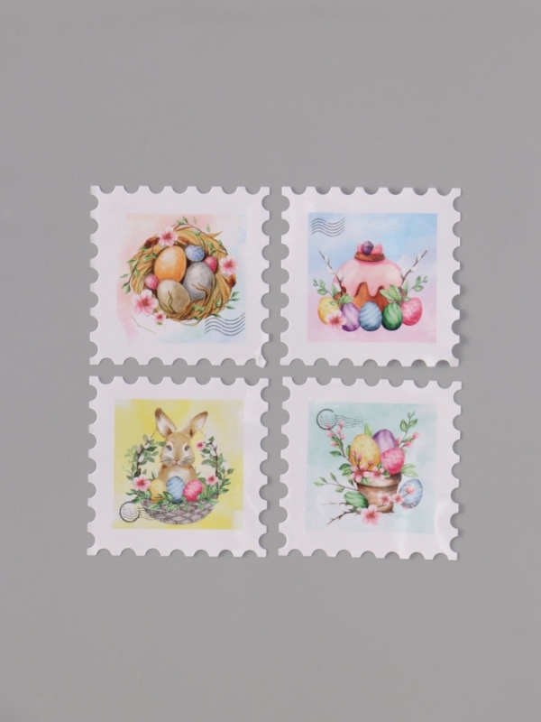 Наклейка бумага Наклейка бумага "Марки. Пасха" 3х3 см 200 шт в рулоне