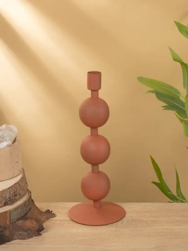Подсвечник на 1 свечу текстурный  Подсвечник на 1 свечу текстурный "Терракотовый" с 3 сферами 10х10х25 см