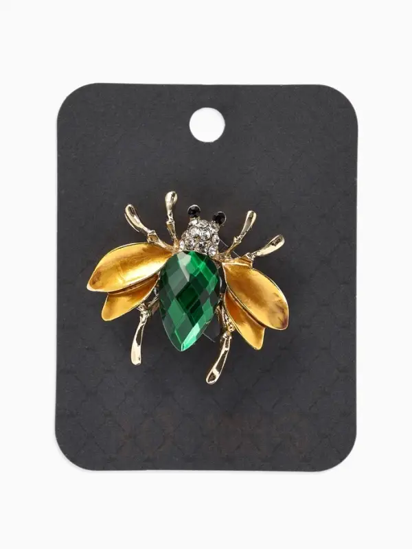 Брошь &laquo;Жук&raquo; с крыльями, кристалл, цвет жёлто-зелёный в золоте