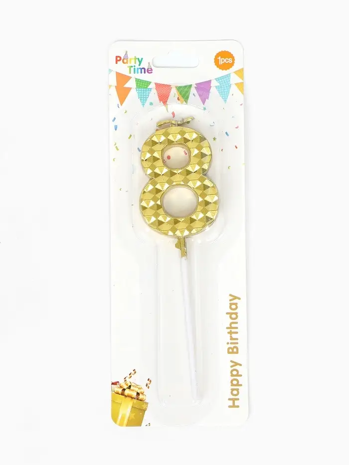 Свеча для торта &laquo;Элемент&raquo;, цифра "8" золотая
