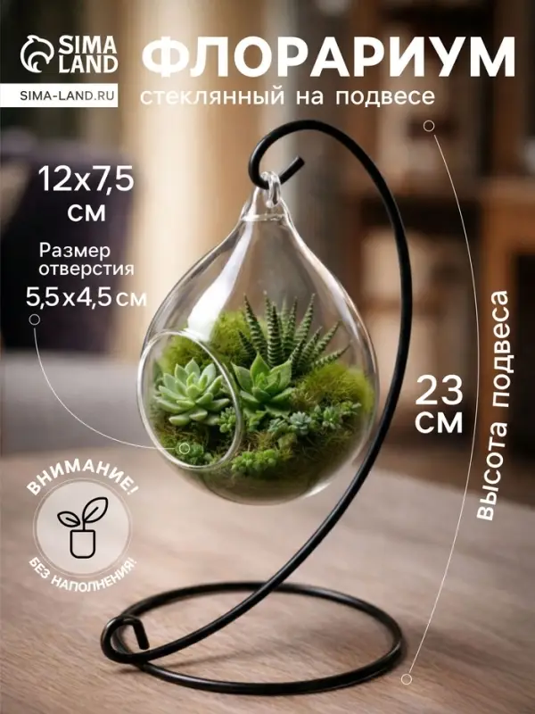 Флорариум &laquo;На подвесе&raquo;, h=23 см, 12&times;7.5 см, капелька d=5.5&times;4.5 см