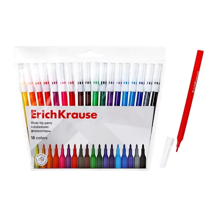 Фломастеры 18 цветов ErichKrause light, в футляре с европодвесом