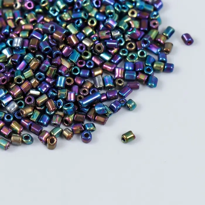 Бисер стекло 12/0  Бисер стекло 12/0 "Цилиндр. Синий меланж. Металлик" 10 гр