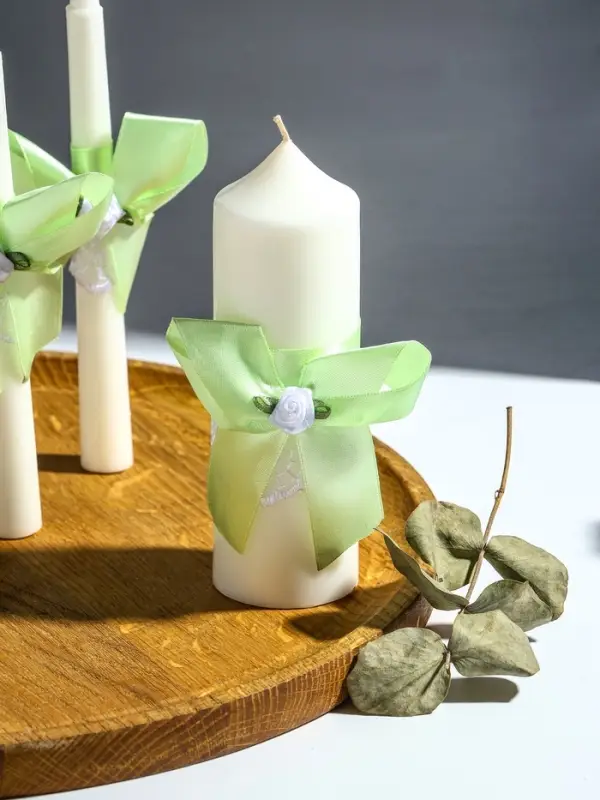 Свечи свадебные  Свечи свадебные "Пышный" набор 3 шт (16 см + 2 шт по 18 см), мятный