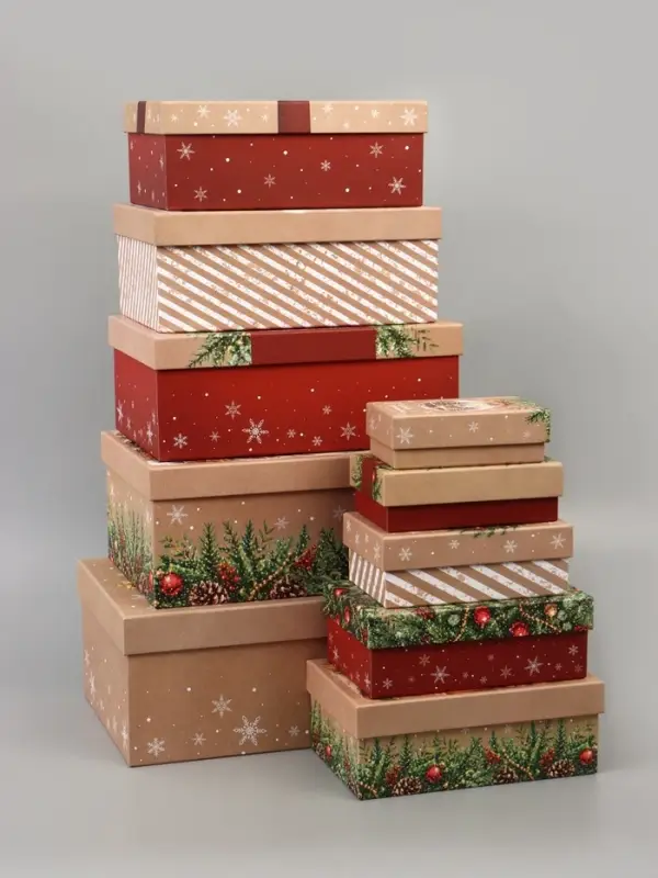 Коробка подарочная, набор 10 в 1 &laquo;Крафтовый Новый год&raquo;, 32.5&times;20&times;12.5 - 12&times;7&times;4 см