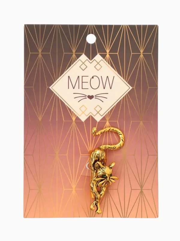 Брошь &laquo;Кошка грациозная&raquo;, зелёная в чернёном золоте