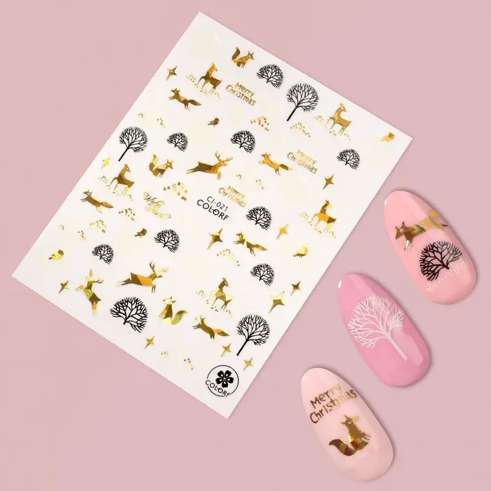 Наклейки для ногтей &laquo;Зимний лес&raquo;, фольгированные, разноцветные