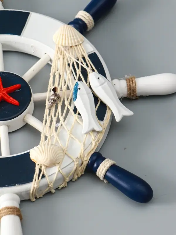 Декор настенный, панно &laquo;Штурвал с морской звездой&raquo;, бело-синий, 33&times;33&times;2 см