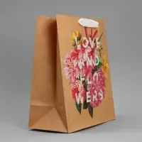 Пакет подарочный крафтовый, упаковка, Love and flowers, 23&times;27&times;11.5 см