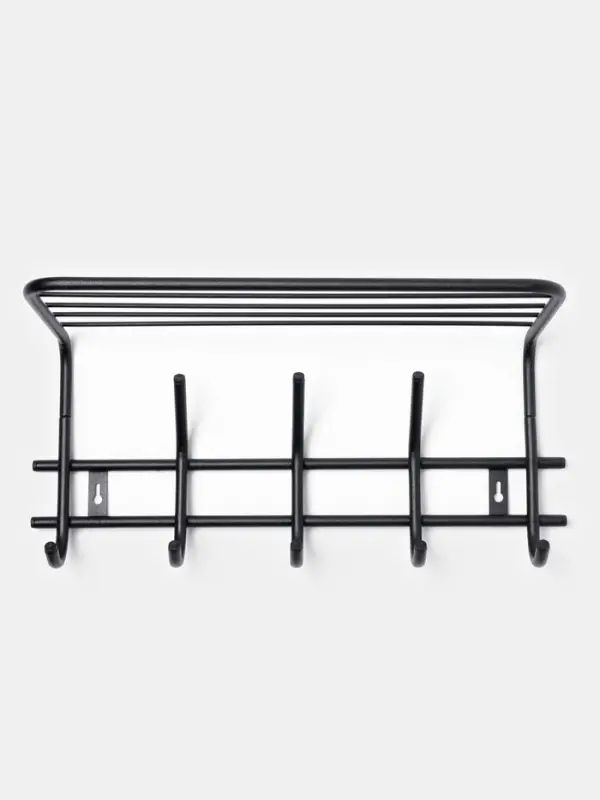 Вешалка настенная с полкой &laquo;Комфорт&raquo;, 5 крючков, чёрная