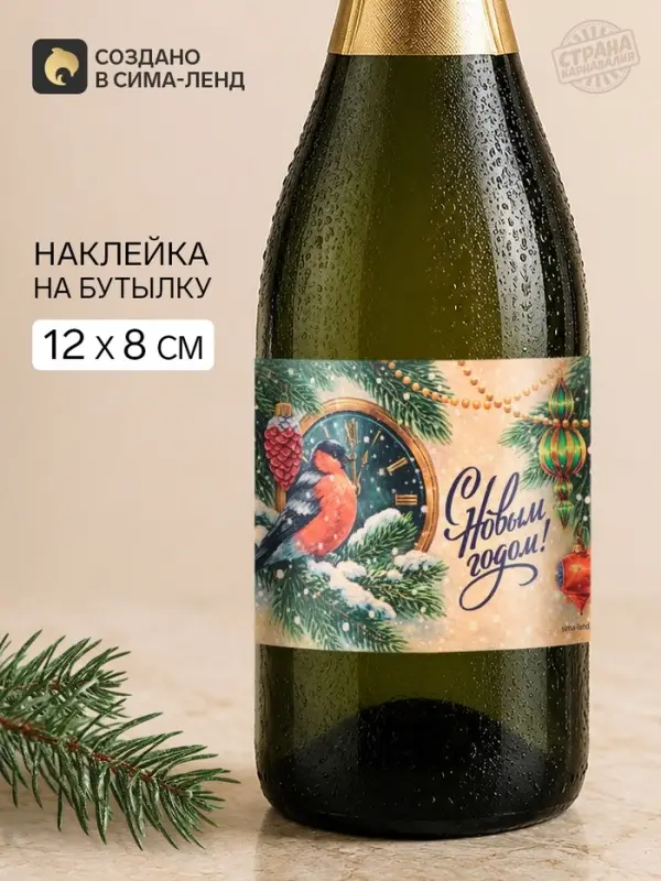 Наклейка на бутылку «С Новым годом. Птичка», 12×8 Наклейка на бутылку «С Новым годом. Птичка», 12×8