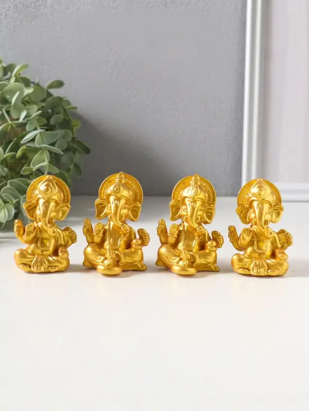 Сувенир полистоун "Ганеша" набор 4 шт золото 3,5х4,4х6,2 см