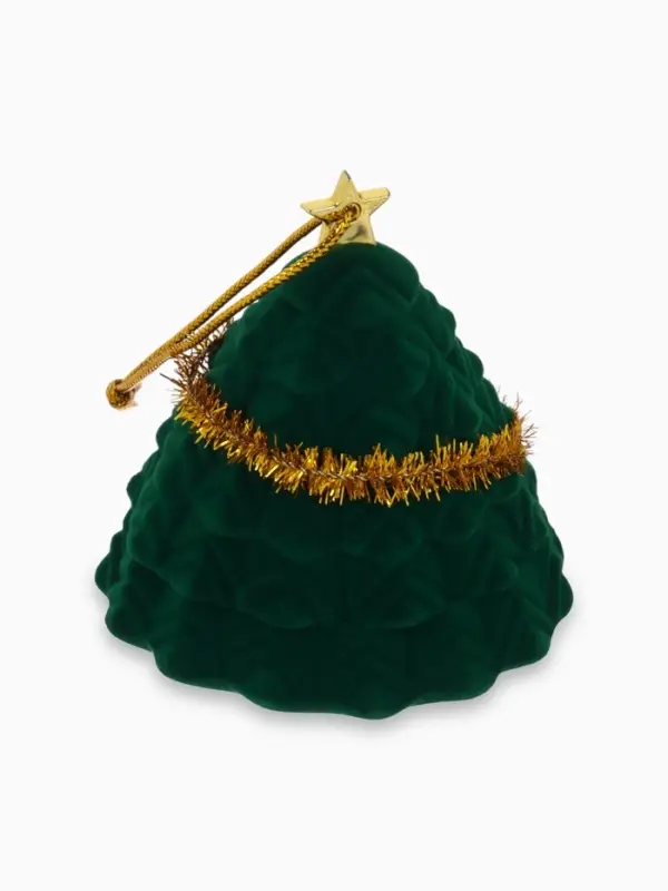 Футляр под серьги, кольцо &laquo;Новогодняя ёлочка&raquo;, бархатный, 5.9&times;6.2&times;6.2 см, зелёный, золотой