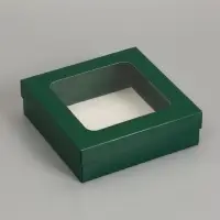 Коробка складная, крышка-дно, армейский зелёный, с окном 20 х 20 х 6 см