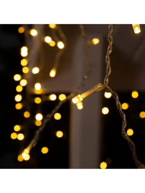 Гирлянда &laquo;Бахрома&raquo; 4&times;0.6 м, IP44, прозрачная нить, 180 LED, свечение тёплое белое, 8 режимов, 220 В